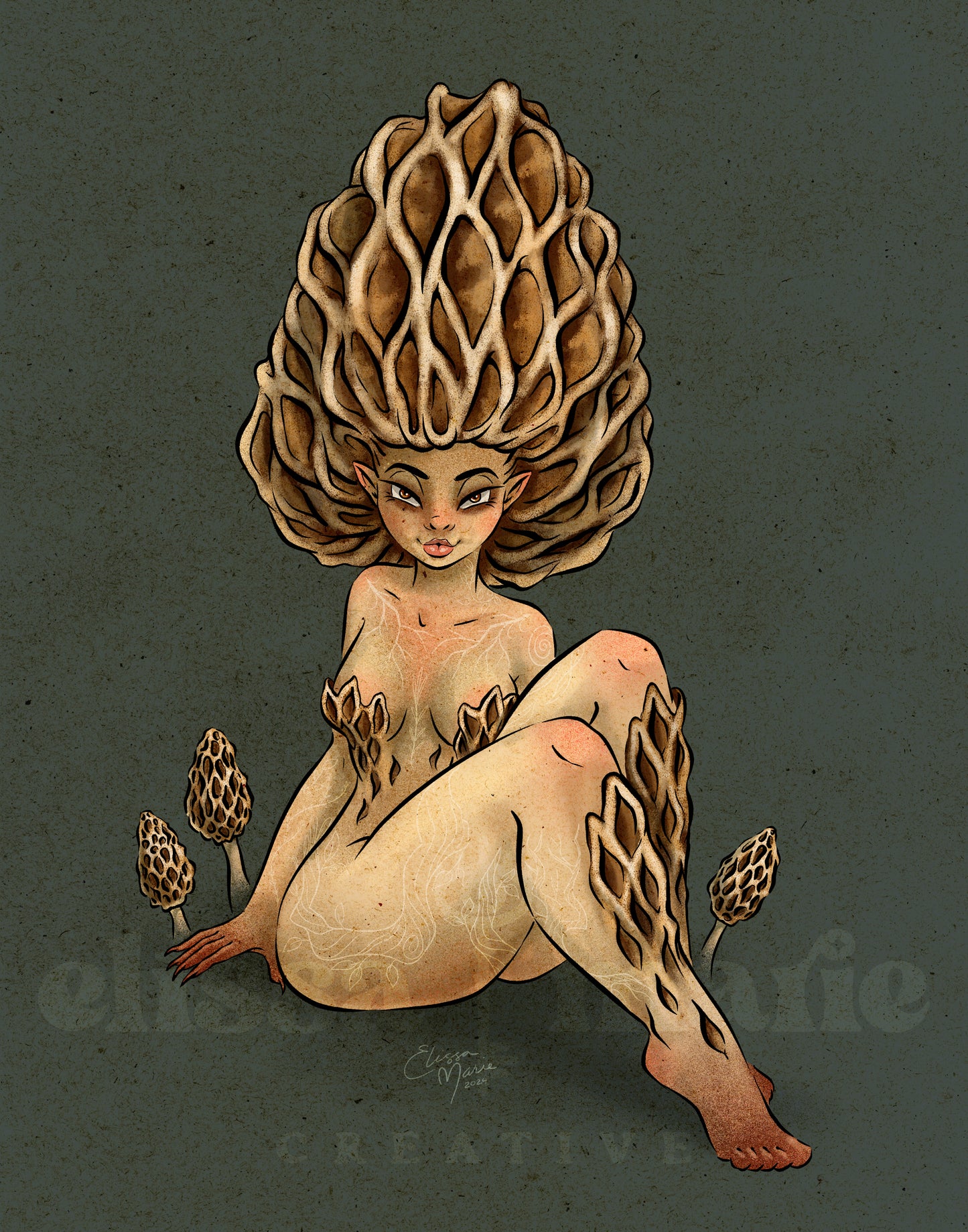 Morel Mushroom Pinup Art Print