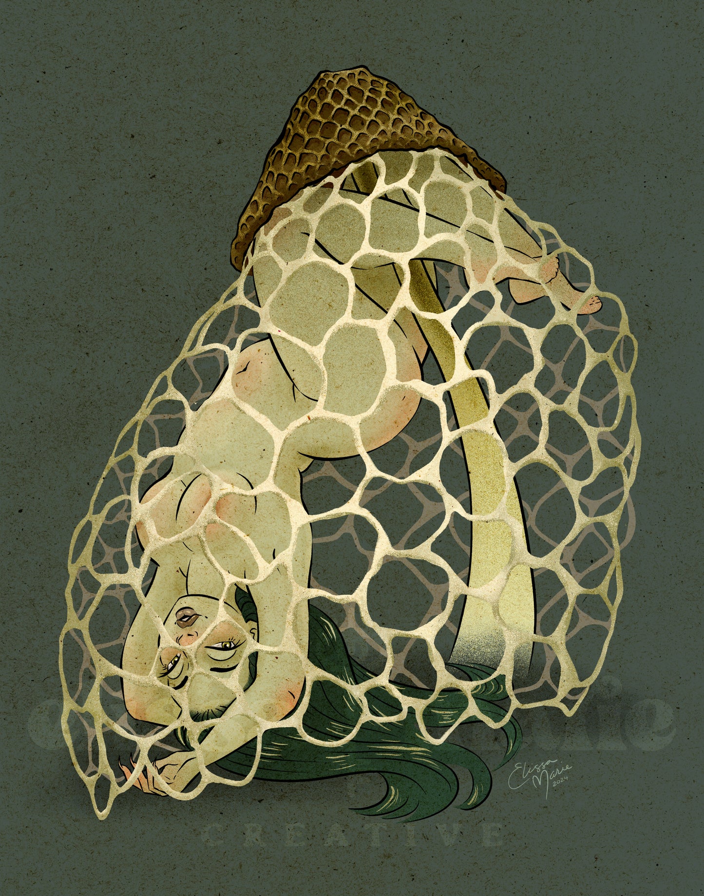 Veiled Lady Mushroom Pinup Art Print