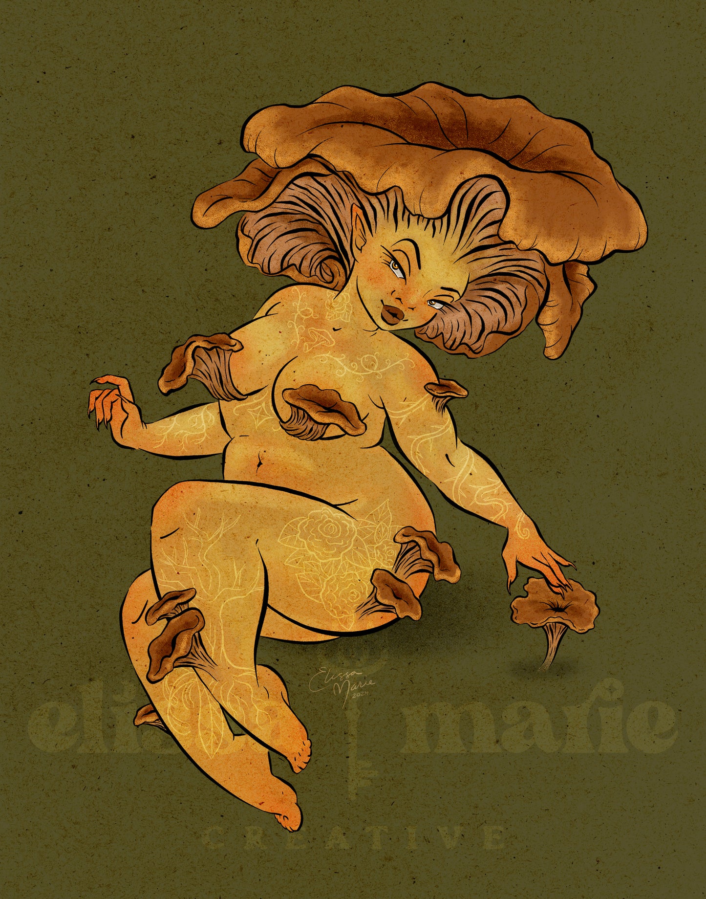 Winter Chanterelle Mushroom Pinup Art Print