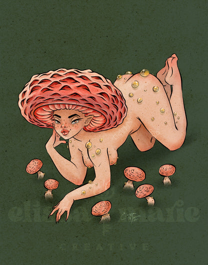 Wrinkled Peach Mushroom Pinup Art Print