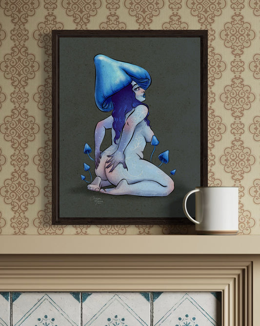 Blue Pinkgill Mushroom Pinup Art Print