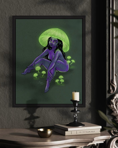 Green Pepe Mushroom Pinup Art Print