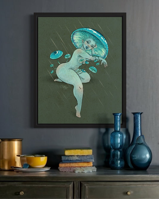 Pixie's Parasol Mushroom Pinup Art Print