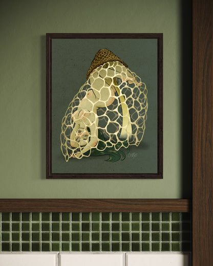 Veiled Lady Mushroom Pinup Art Print