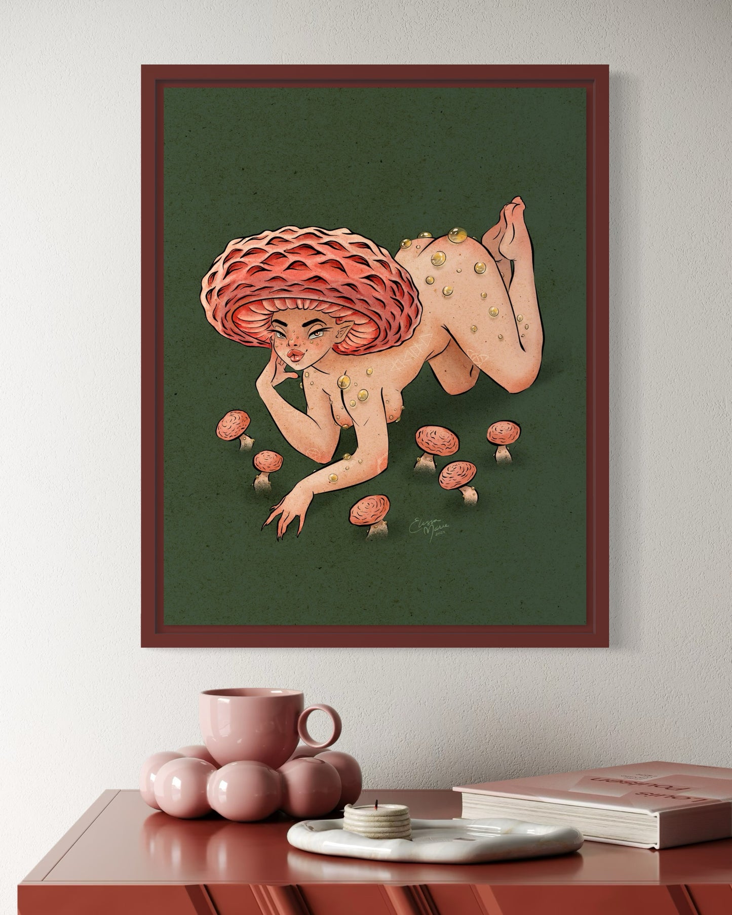 Wrinkled Peach Mushroom Pinup Art Print