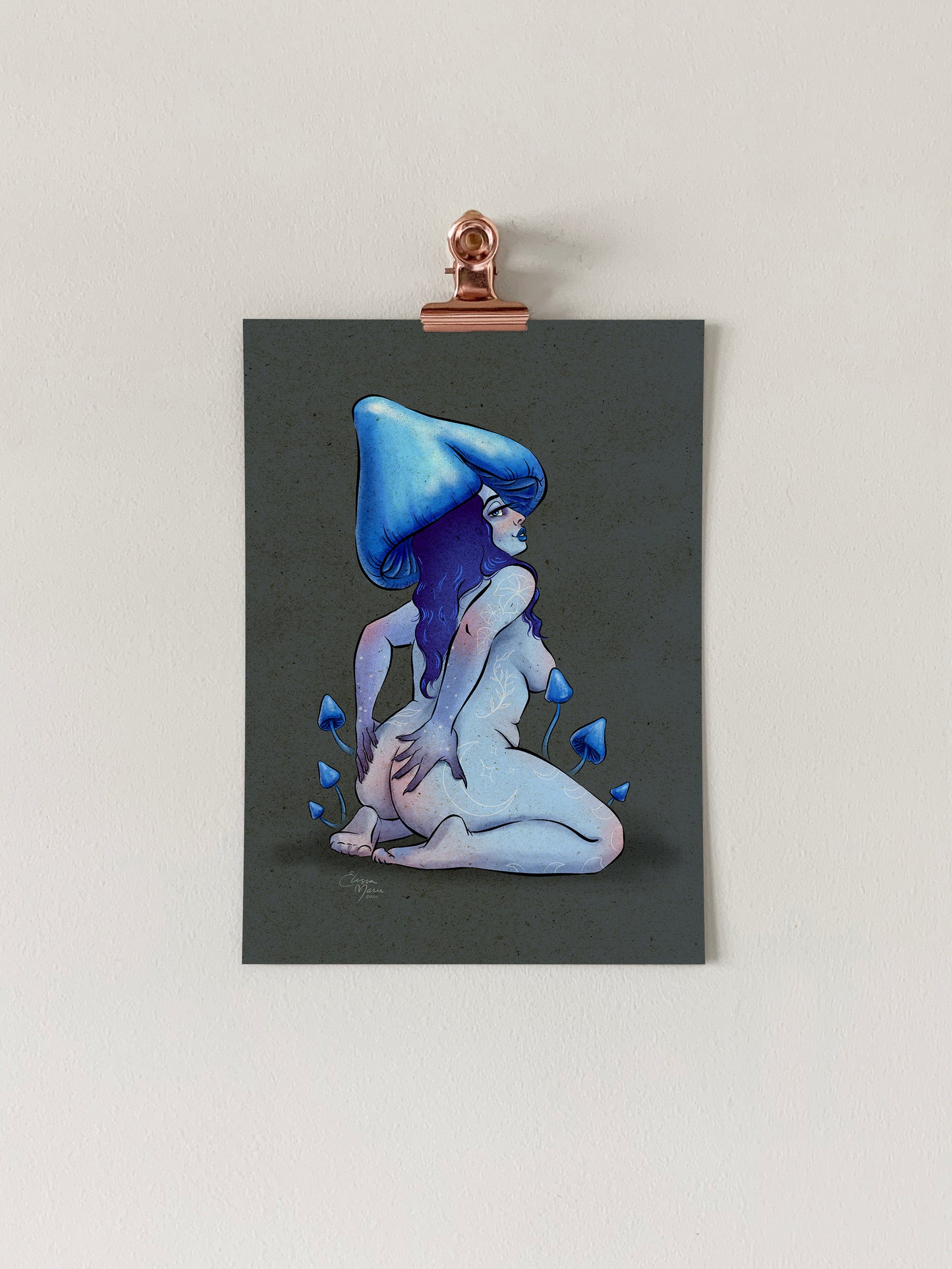 Blue Pinkgill Mushroom Pinup Art Print