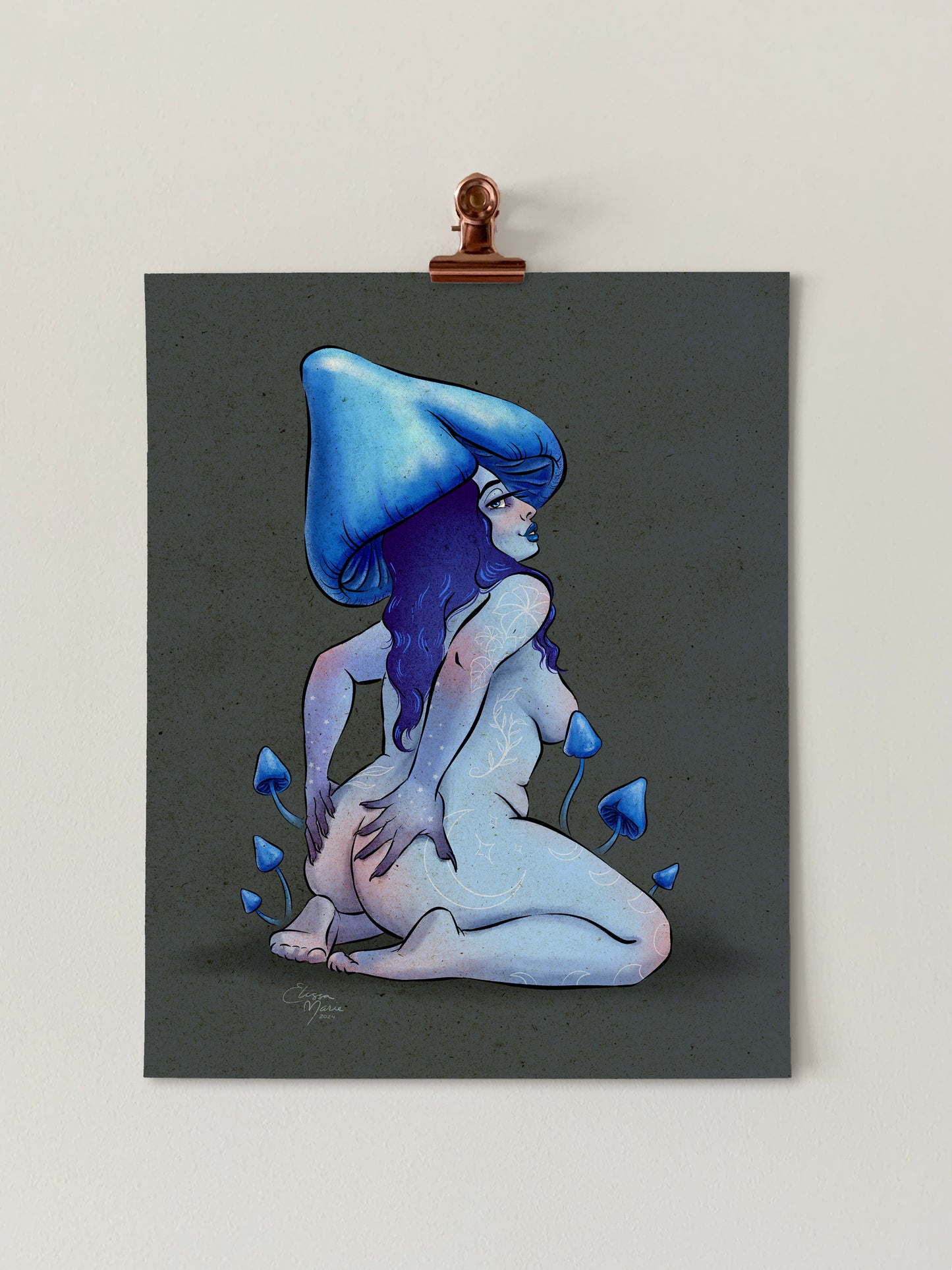 Blue Pinkgill Mushroom Pinup Art Print