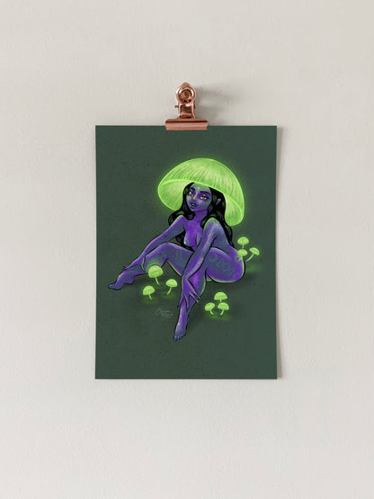 Green Pepe Mushroom Pinup Art Print