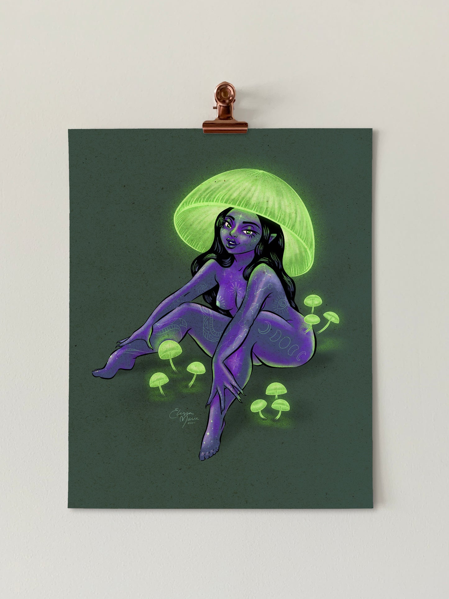 Green Pepe Mushroom Pinup Art Print