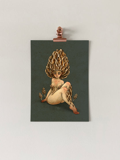 Morel Mushroom Pinup Art Print