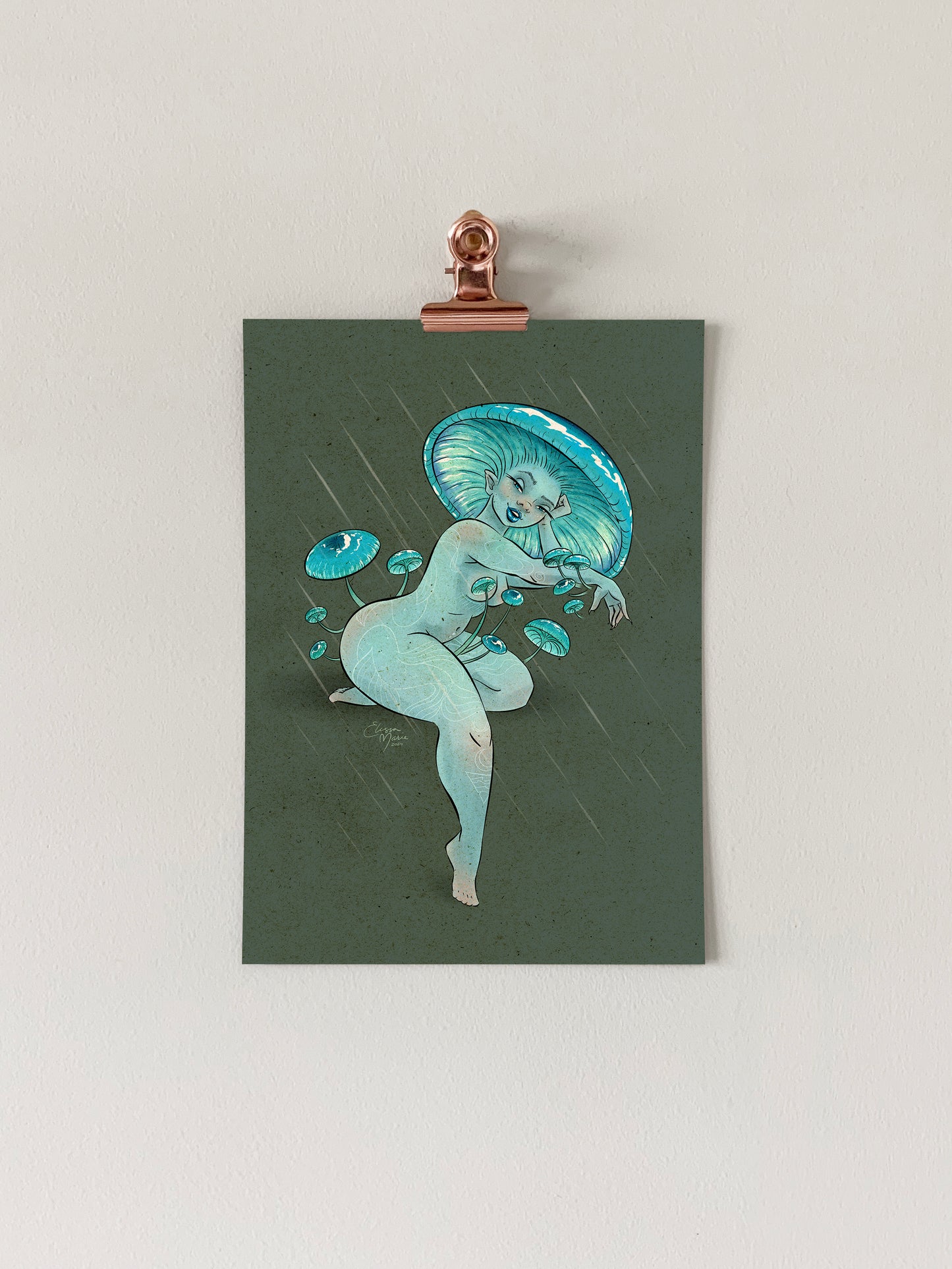 Pixie's Parasol Mushroom Pinup Art Print