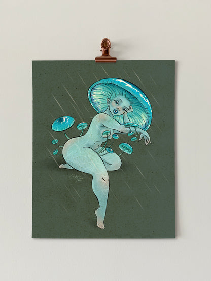 Pixie's Parasol Mushroom Pinup Art Print