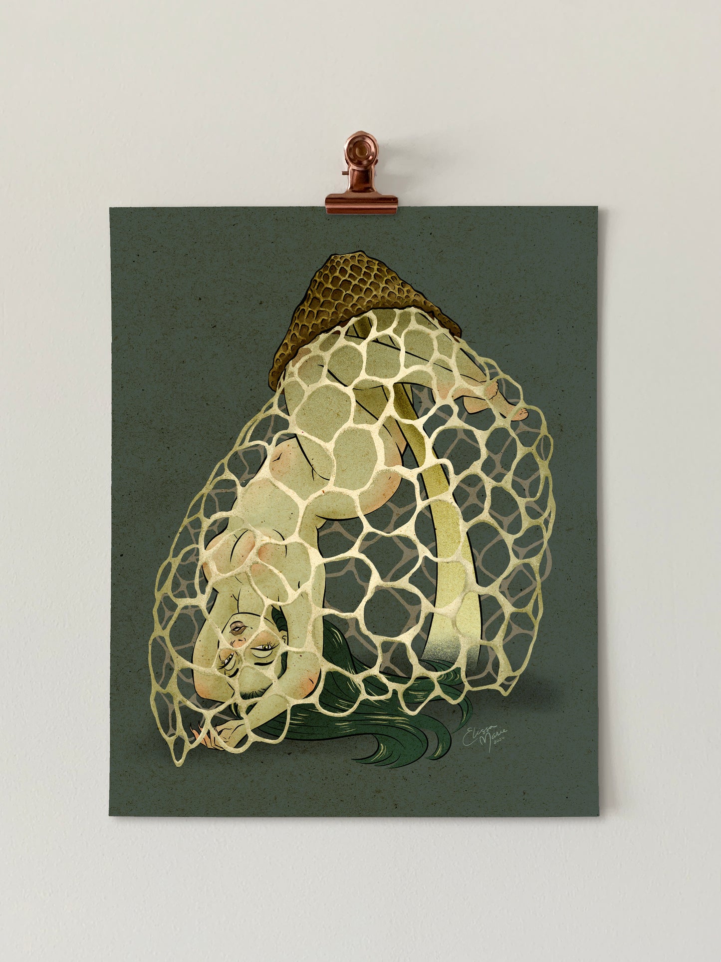 Veiled Lady Mushroom Pinup Art Print