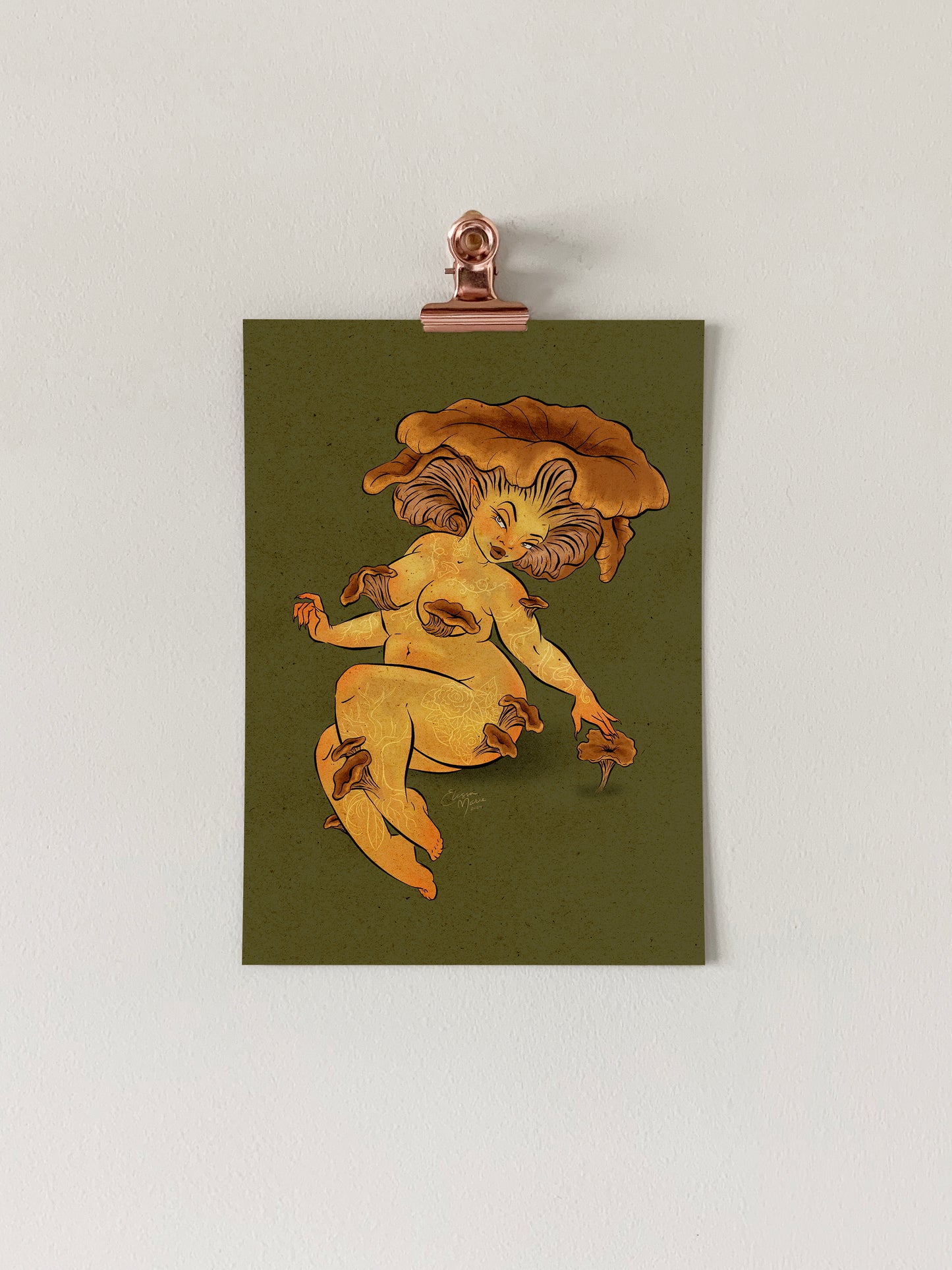 Winter Chanterelle Mushroom Pinup Art Print