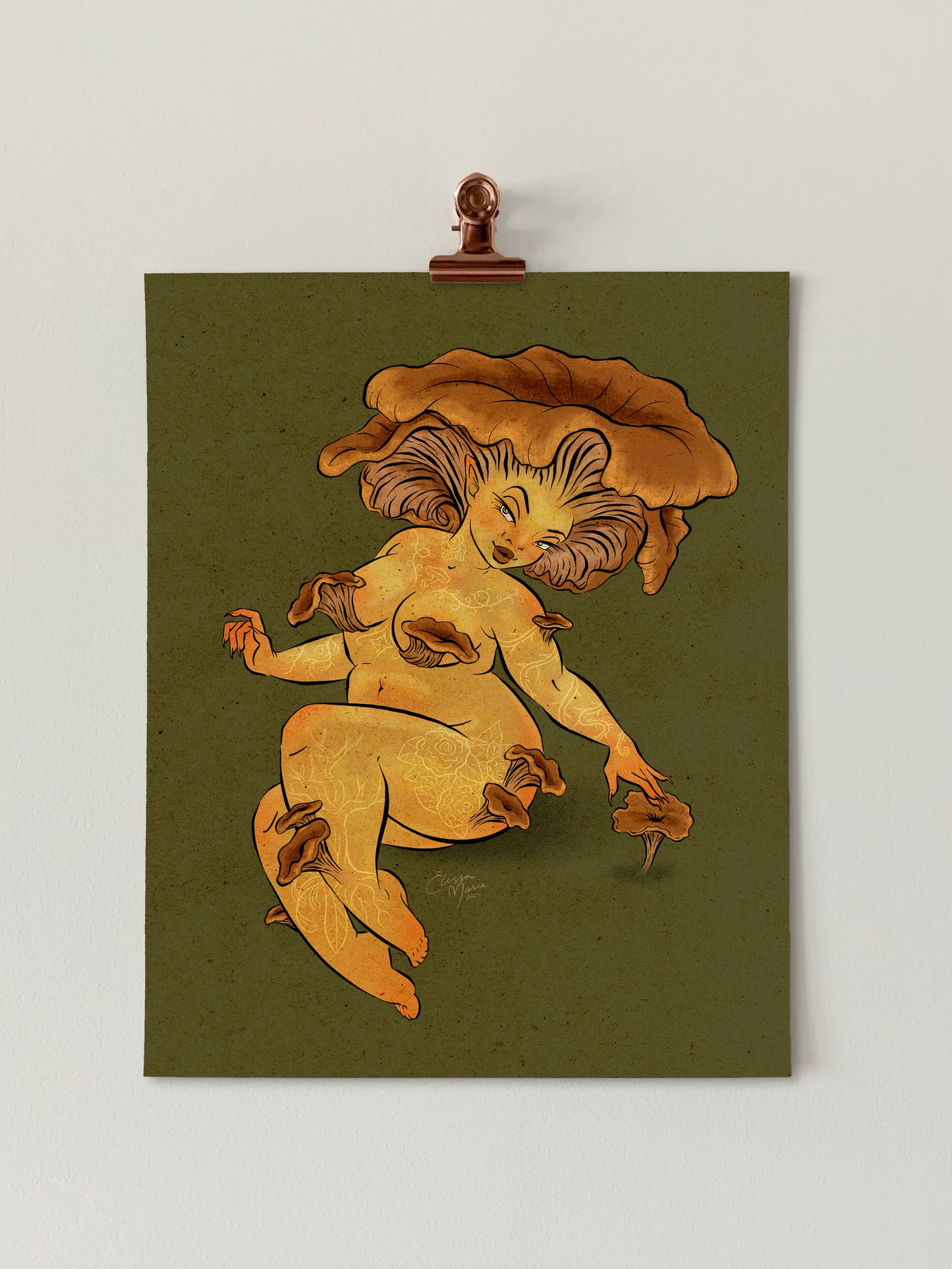 Winter Chanterelle Mushroom Pinup Art Print