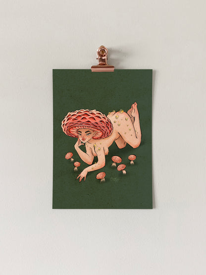 Wrinkled Peach Mushroom Pinup Art Print