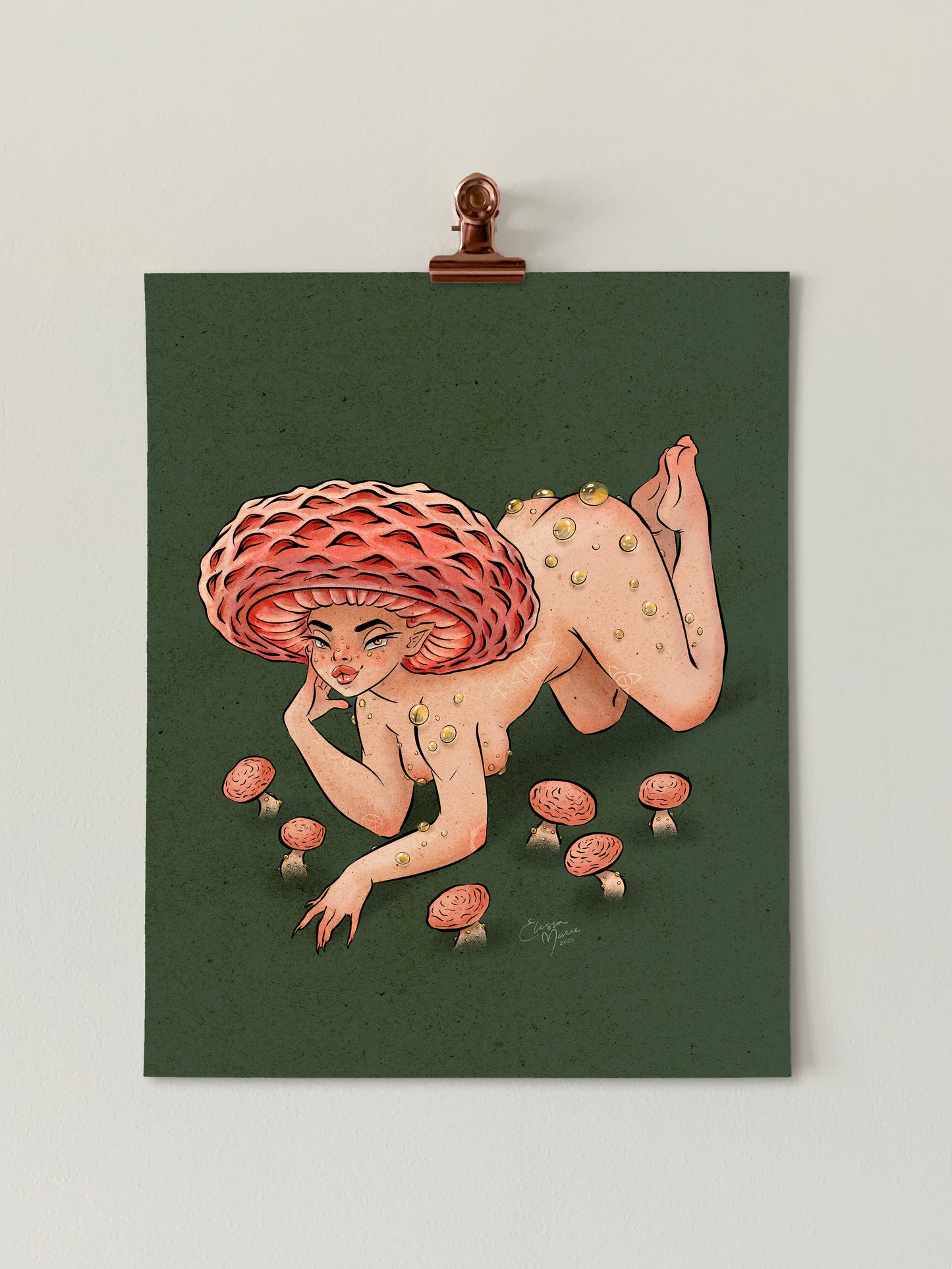 Wrinkled Peach Mushroom Pinup Art Print